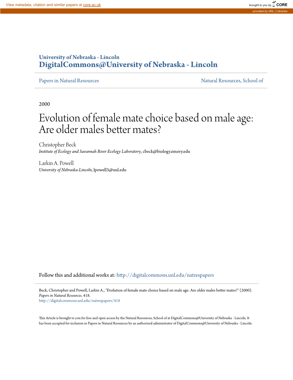 Evolution of Female Mate Choice Based on Male