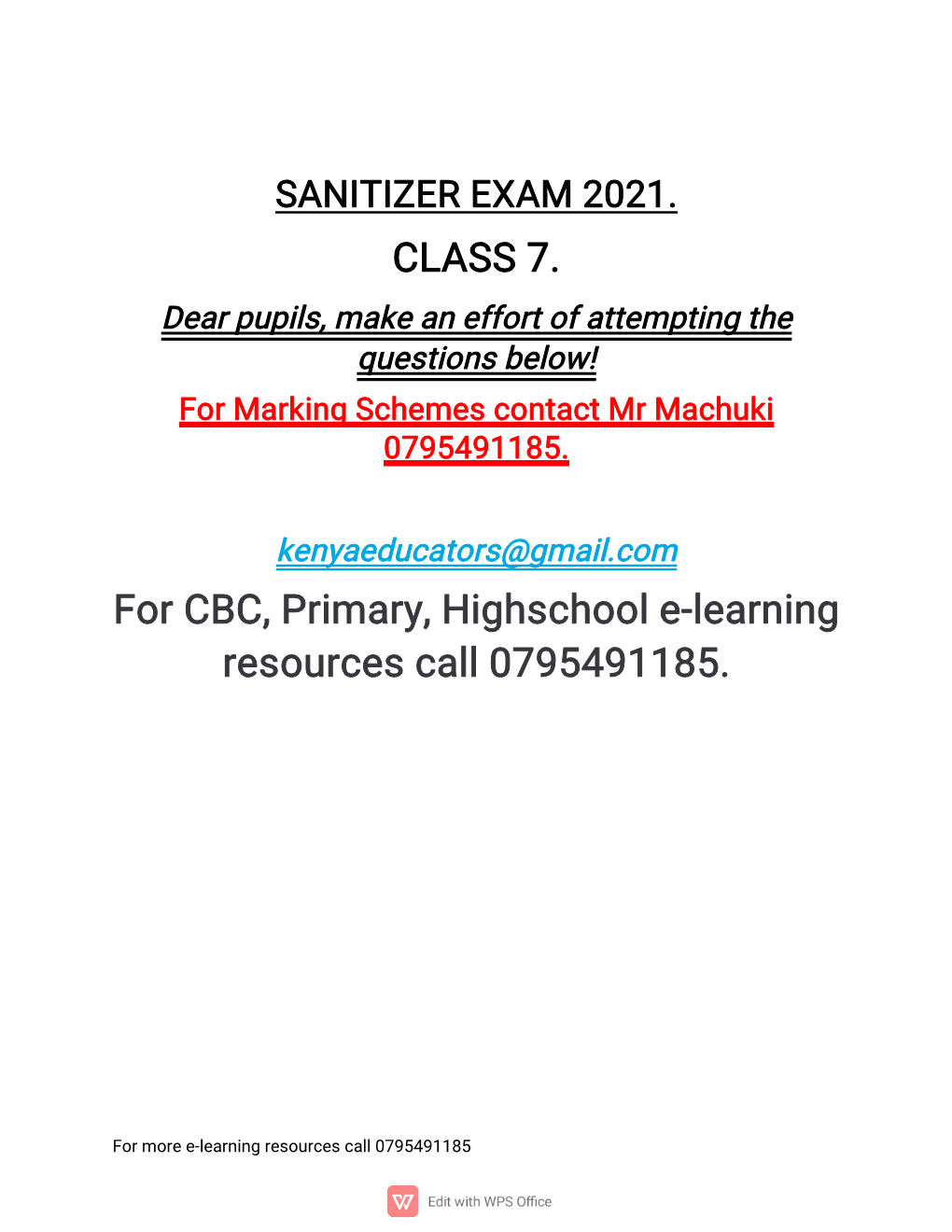 Class 7 Sanitizer Exam 2021