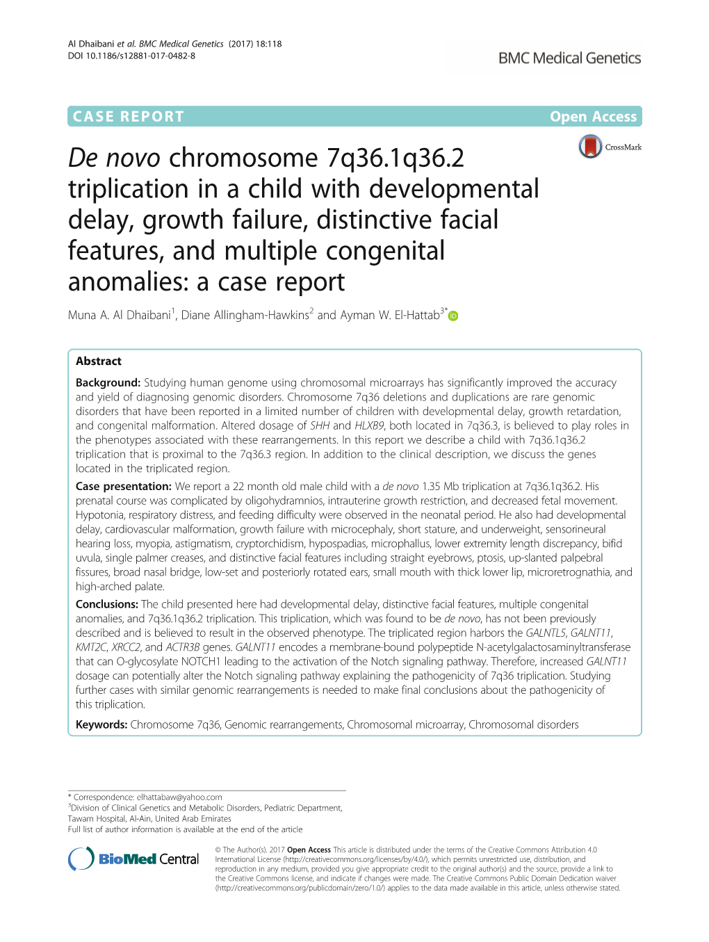 De Novo Chromosome 7Q36.1Q36.2 Triplication in a Child With