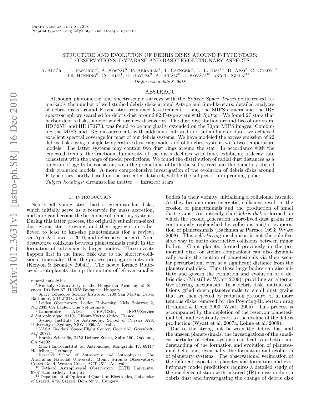 Structure and Evolution of Debris Disks Around F-Type Stars: I. Observations, Database and Basic Evolutionary Aspects