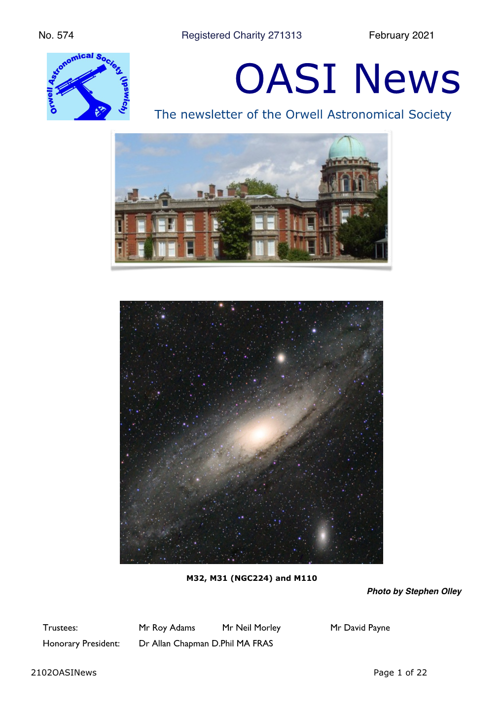 OASI News the Newsletter of the Orwell Astronomical Society