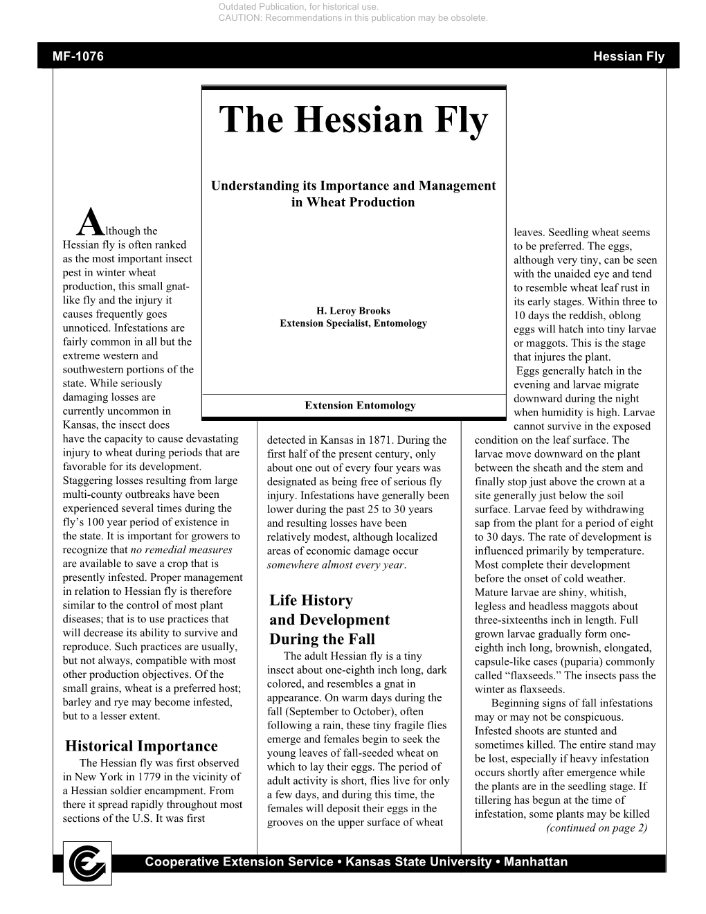 Hessian Fly the Hessian Fly