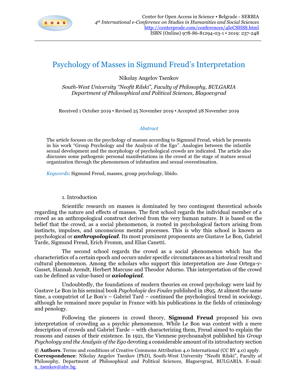 Psychology of Masses in Sigmund Freud's Interpretation