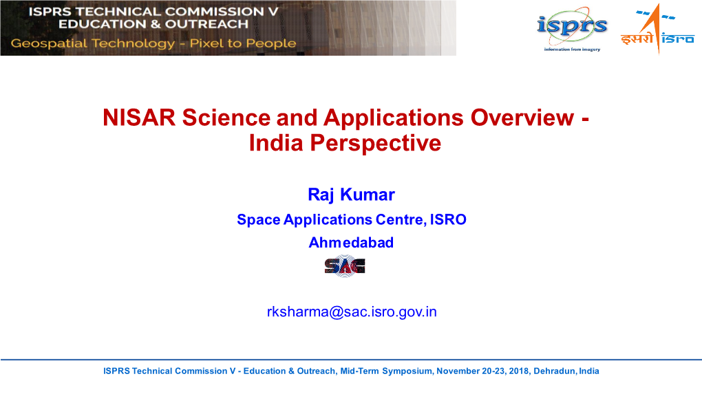 NISAR Science and Applications Overview - India Perspective