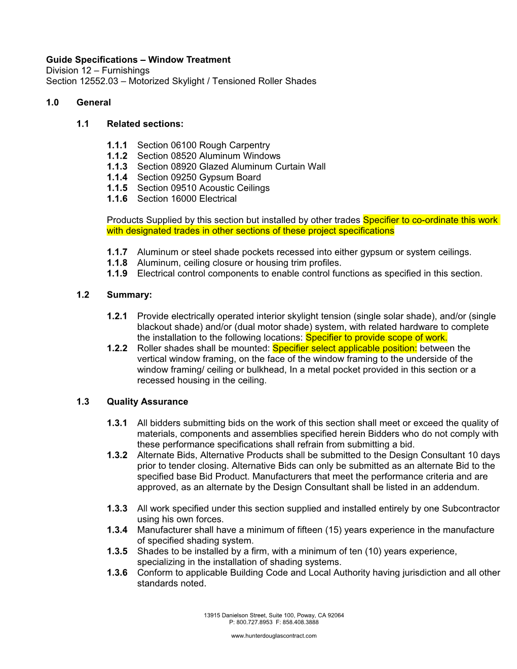 Guide Specifications Window Treatment s1