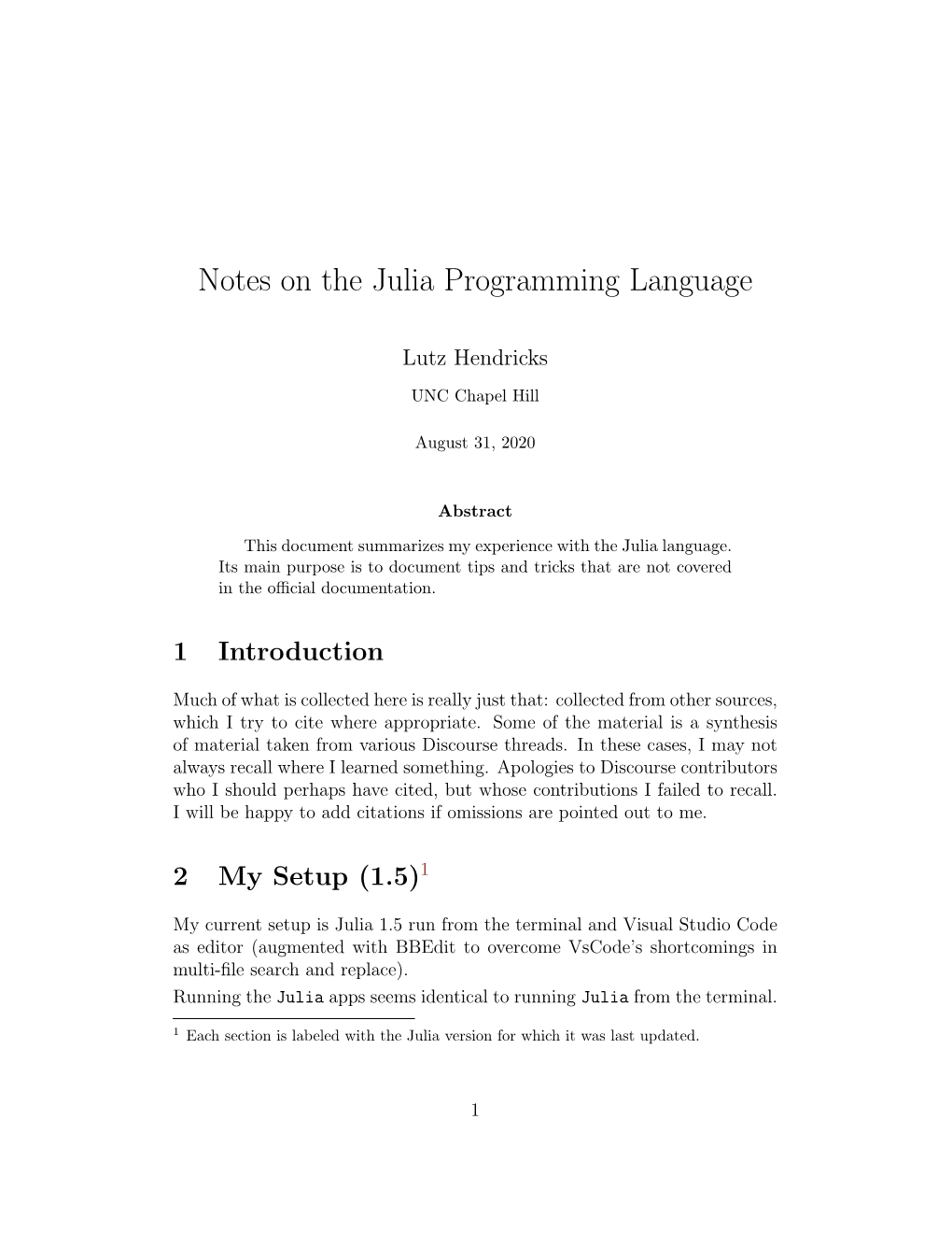 Notes on the Julia Programming Language