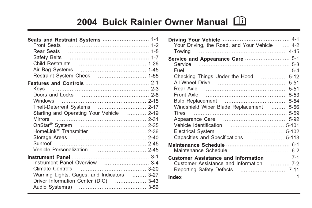 2004 Buick Rainier Owner Manual M