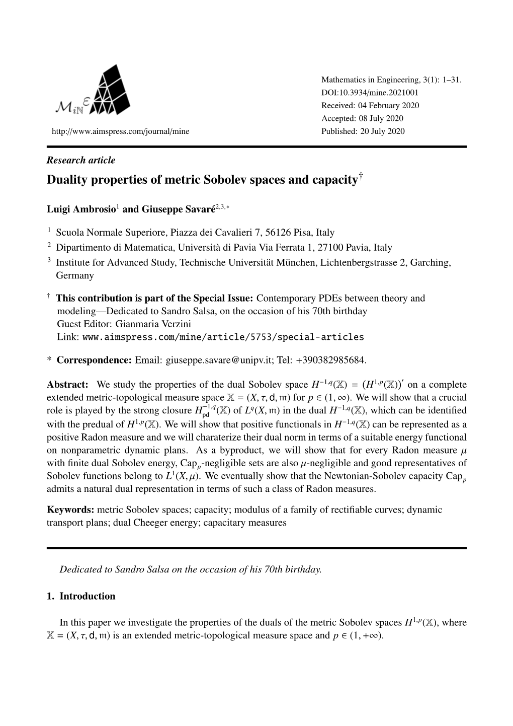 Duality Properties of Metric Sobolev Spaces and Capacity†