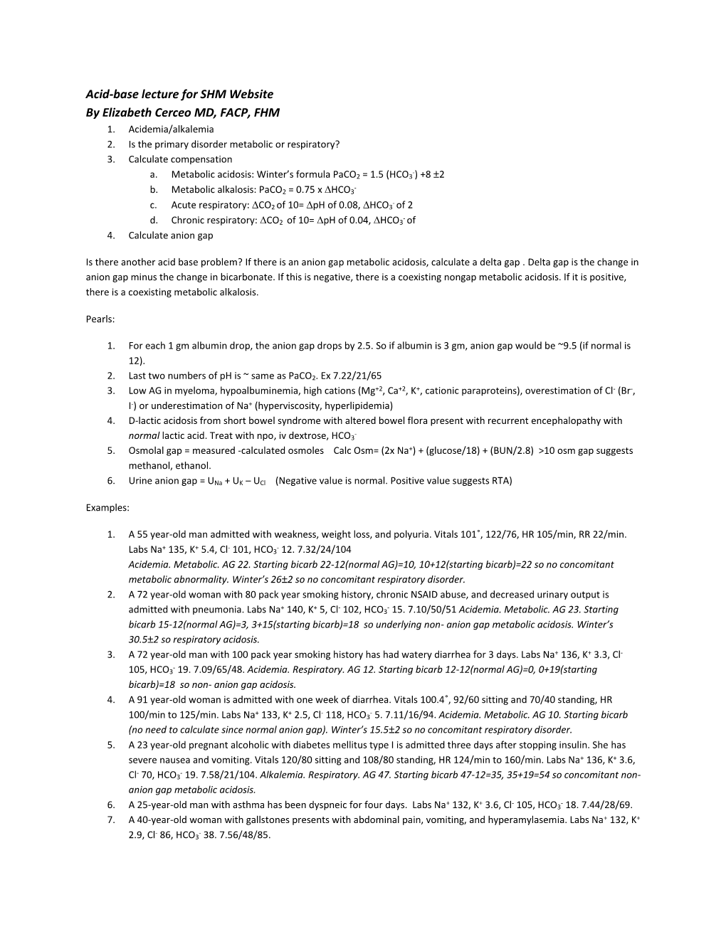 Acid-Base Lecture for SHM Website by Elizabeth Cerceo MD, FACP, FHM 1