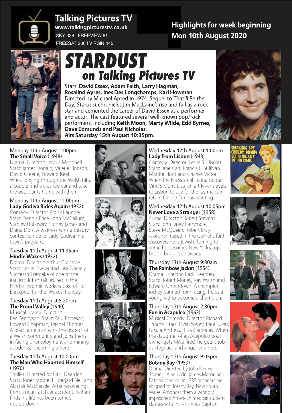 STARDUST on Talking Pictures TV Stars: David Essex, Adam Faith, Larry Hagman, Rosalind Ayres, Ines Des Longchamps, Karl Howman