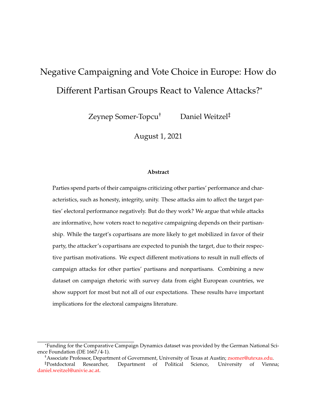 Negative Campaigning and Vote Choice in Europe: How Do