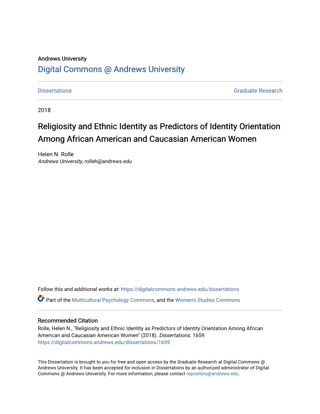 Religiosity and Ethnic Identity As Predictors of Identity Orientation Among African American and Caucasian American Women