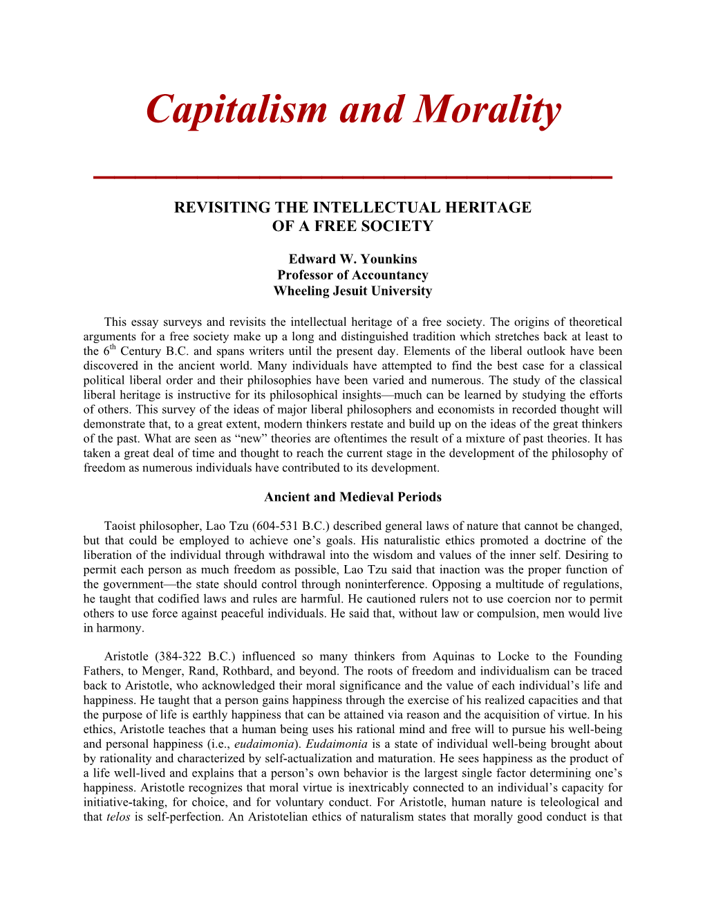 Capitalism and Morality ______