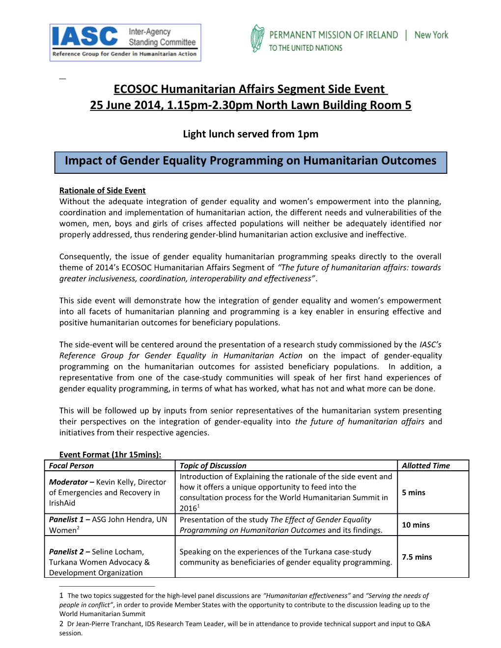 Impact of GEP on Humanitarian Outcomes - Final Concept Note