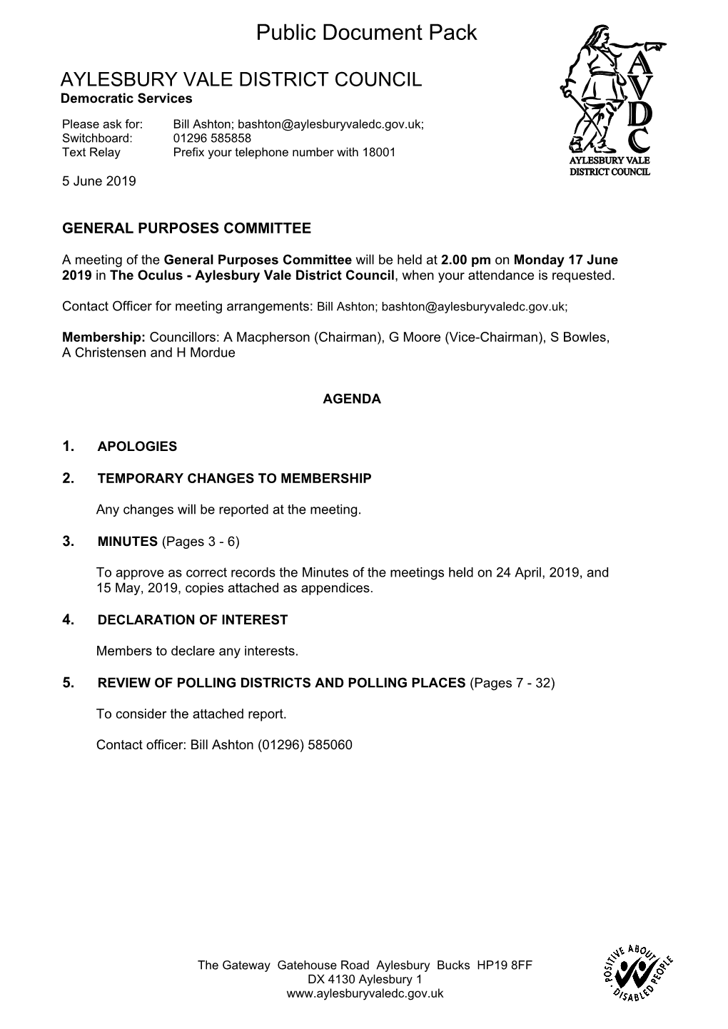 (Public Pack)Agenda Document for General Purposes Committee, 17/06/2019 14:00