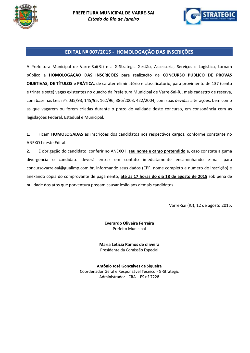 Edital De Processo Seletivo Público Nº 001/2008