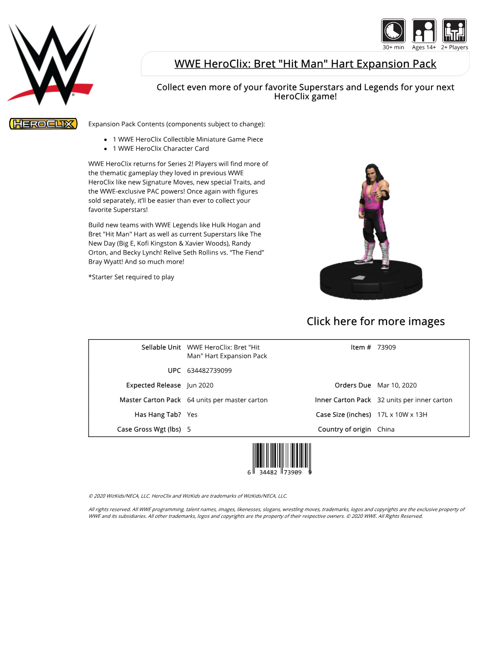 WWE Heroclix: Bret "Hit Man" Hart Expansion Pack Click Here for More