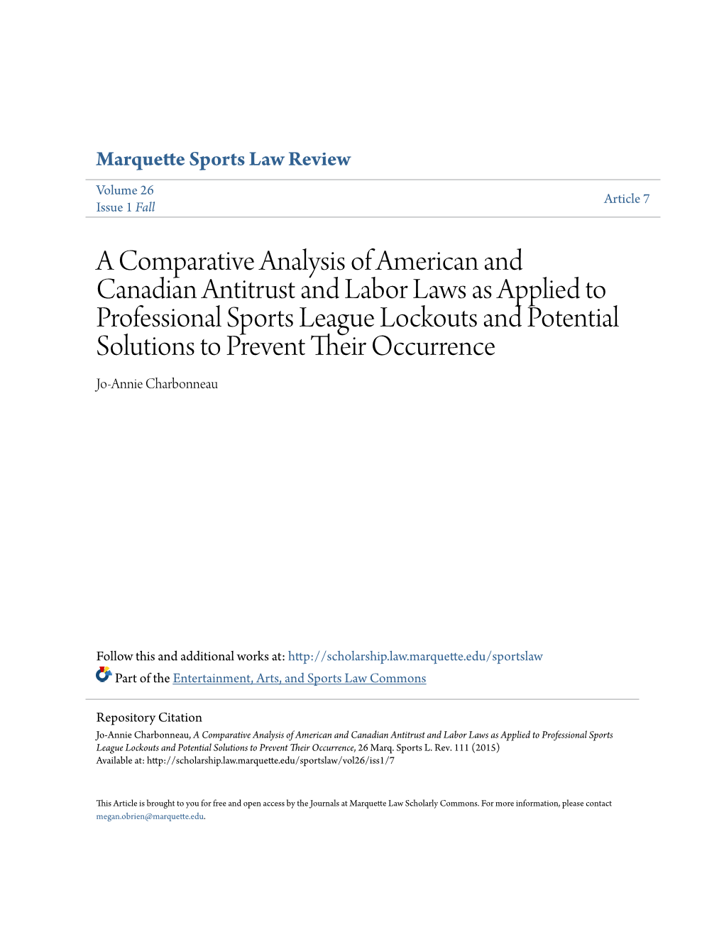 A Comparative Analysis of American and Canadian Antitrust and Labor