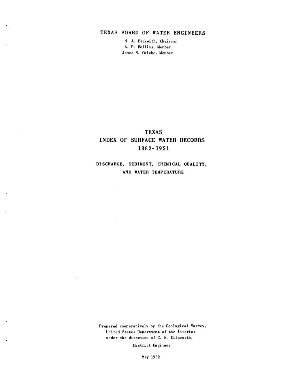 Texas Index of Surface Water Records 1882-1951