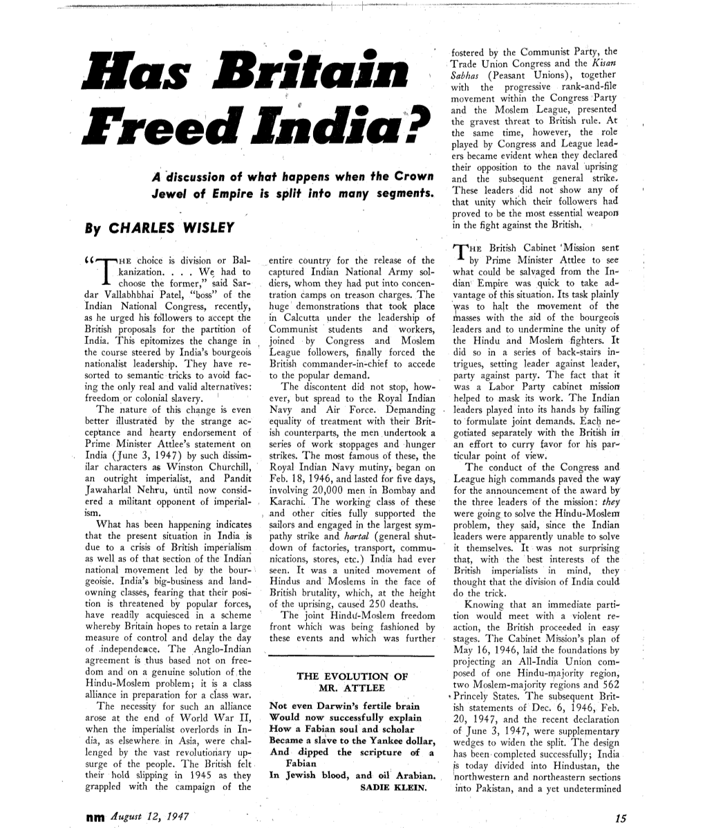 Has Britain Treed India?