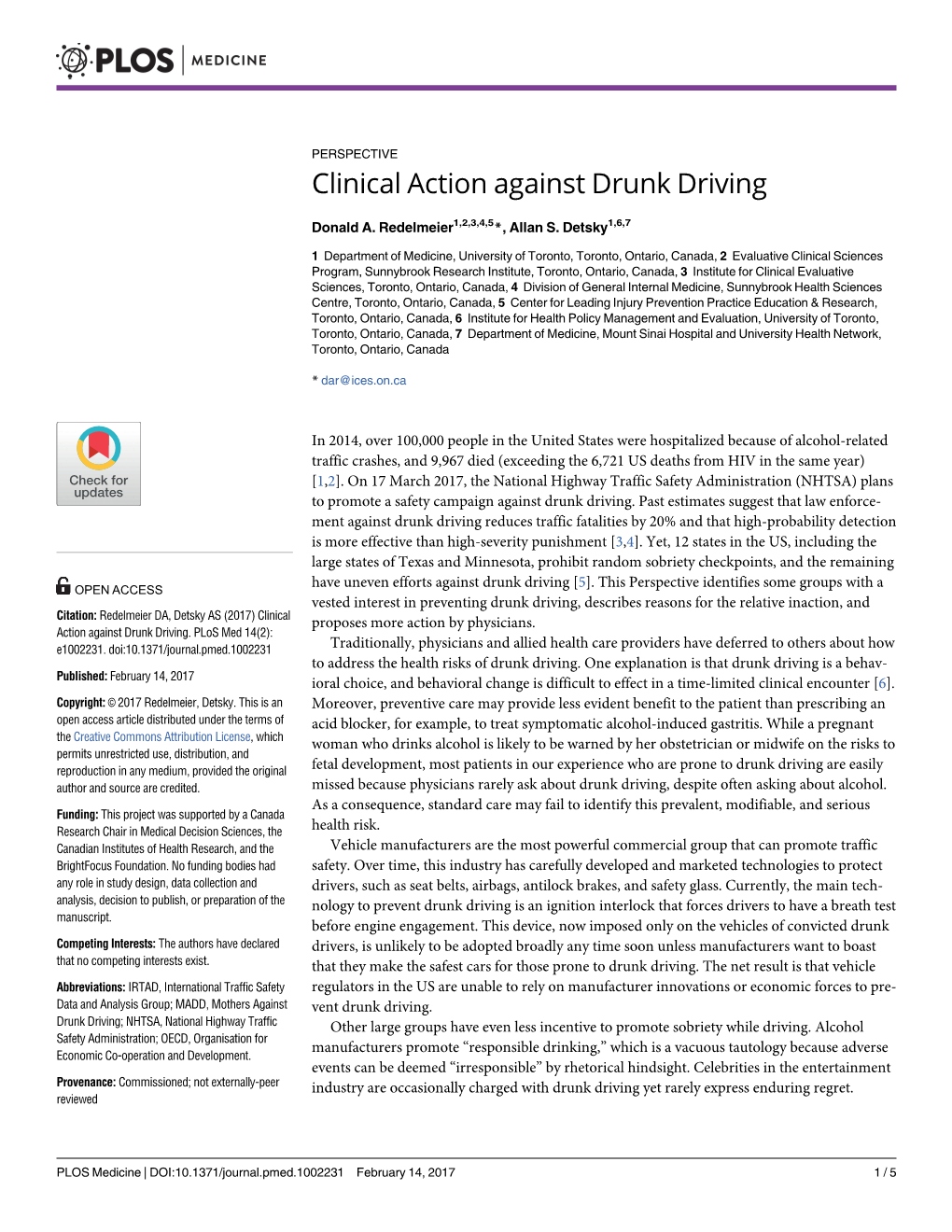 Clinical Action Against Drunk Driving