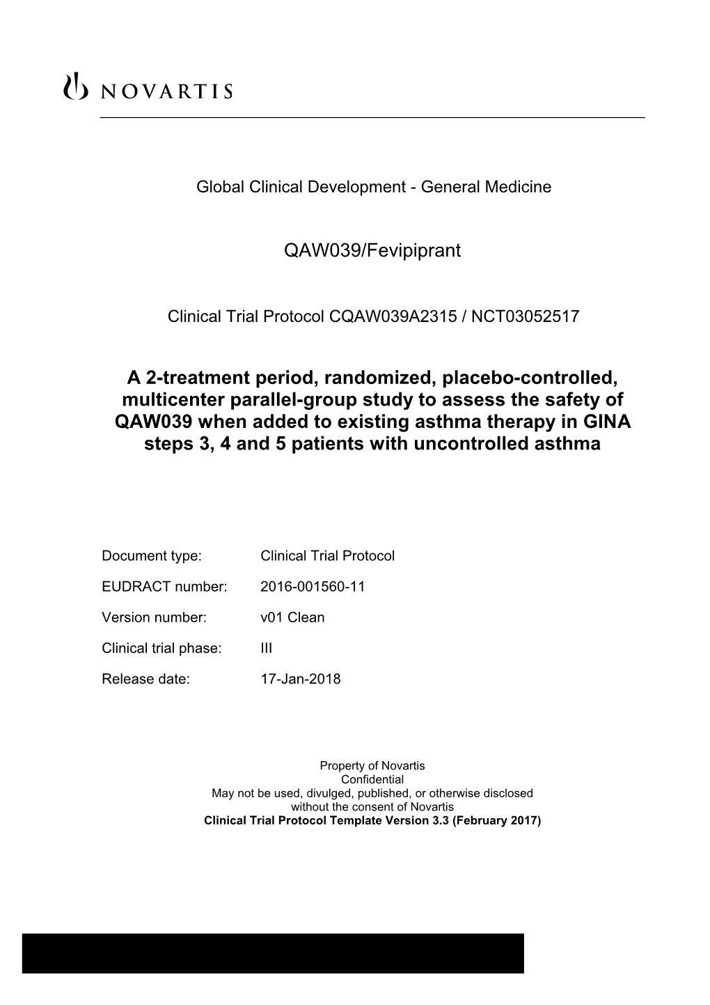 QAW039/Fevipiprant a 2-Treatment Period, Randomized, Placebo