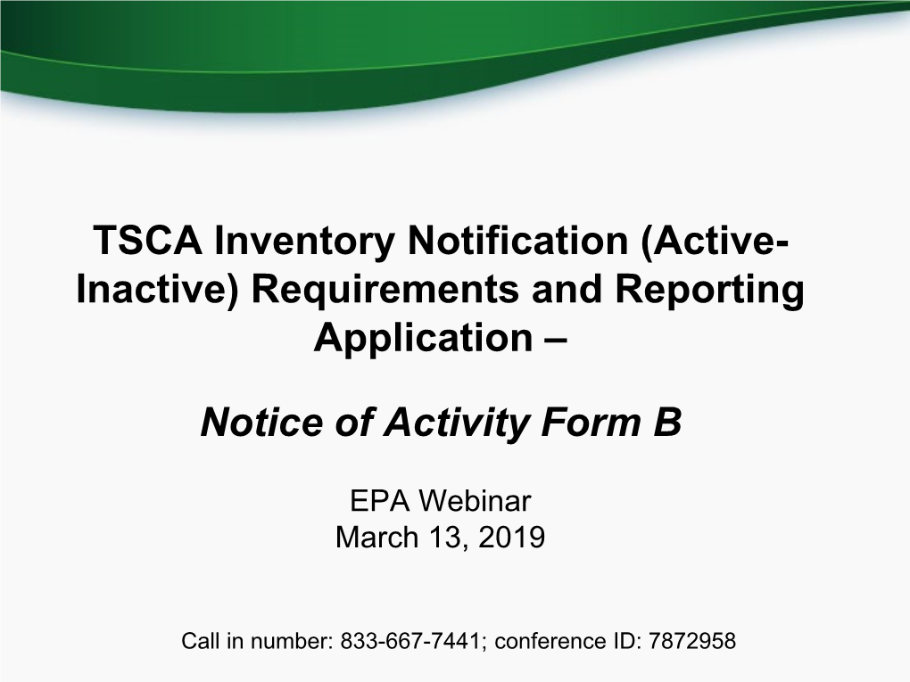 Tsca Inventory Notification Active Inactive Requirements