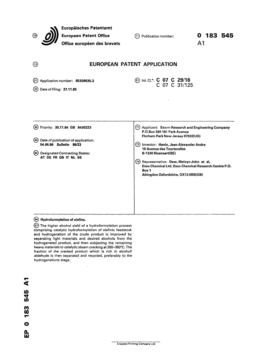 Hydroformylation of Olefins