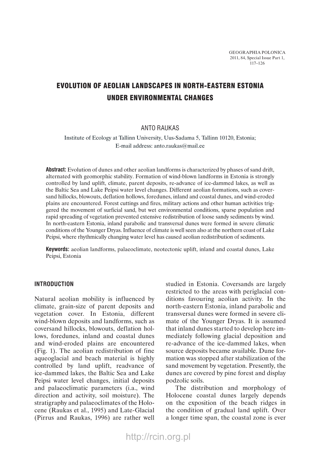 Geographia Polonica Vol. 84 Special Issue Part 1 (2011) Evolution Of