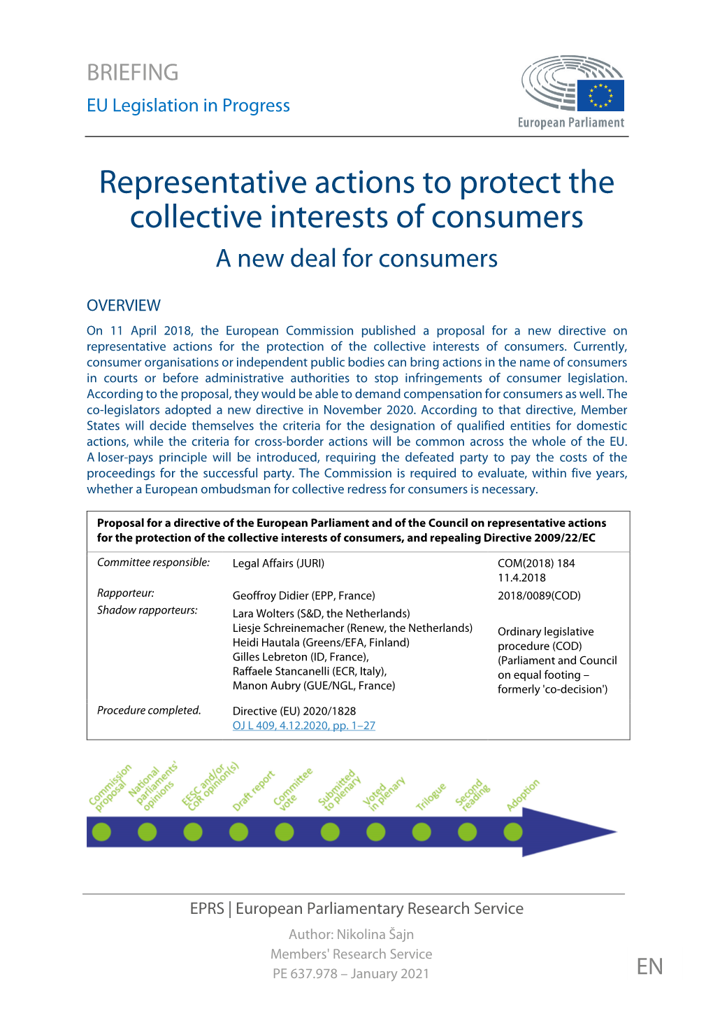Representative Actions to Protect the Collective Interests of Consumers a New Deal for Consumers