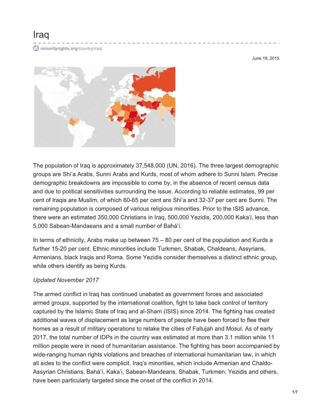 The Population of Iraq Is Approximately 37,548,000 (UN, 2016)