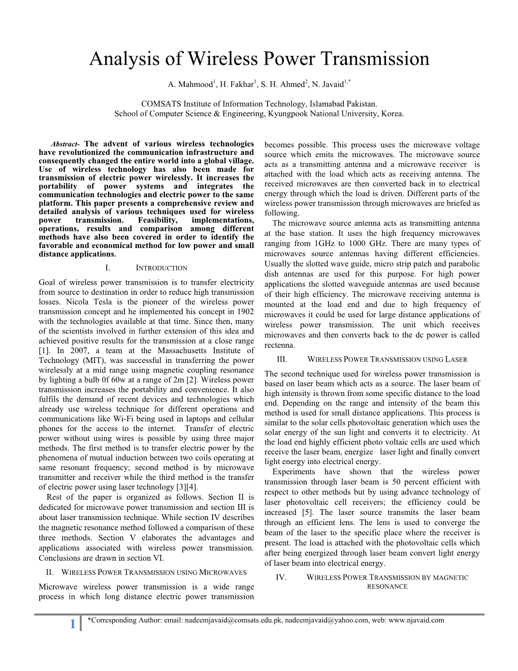 Analysis of Wireless Power Transmission