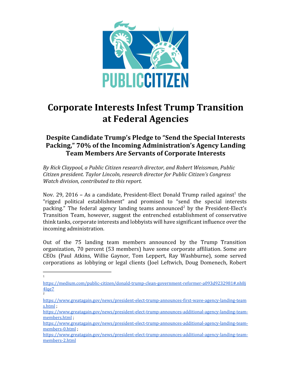 Corporate Interests Infest Trump Transition at Federal Agencies