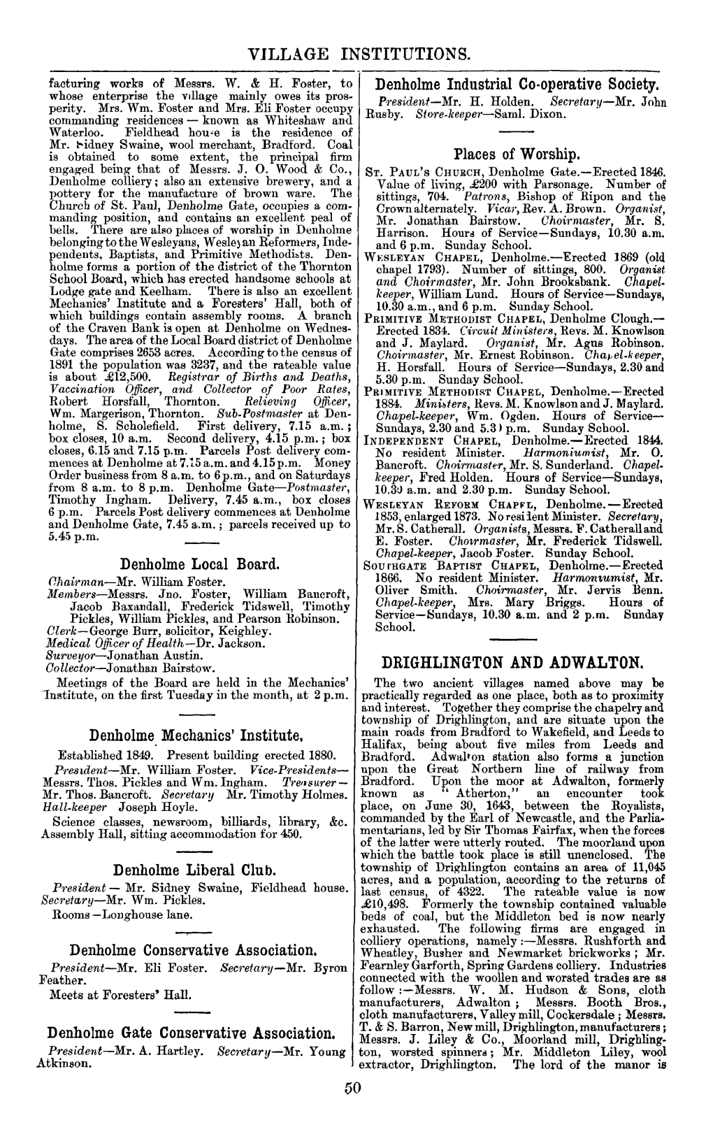 Denholme Local Board. Denholme Mechanics' Institute, Denholme