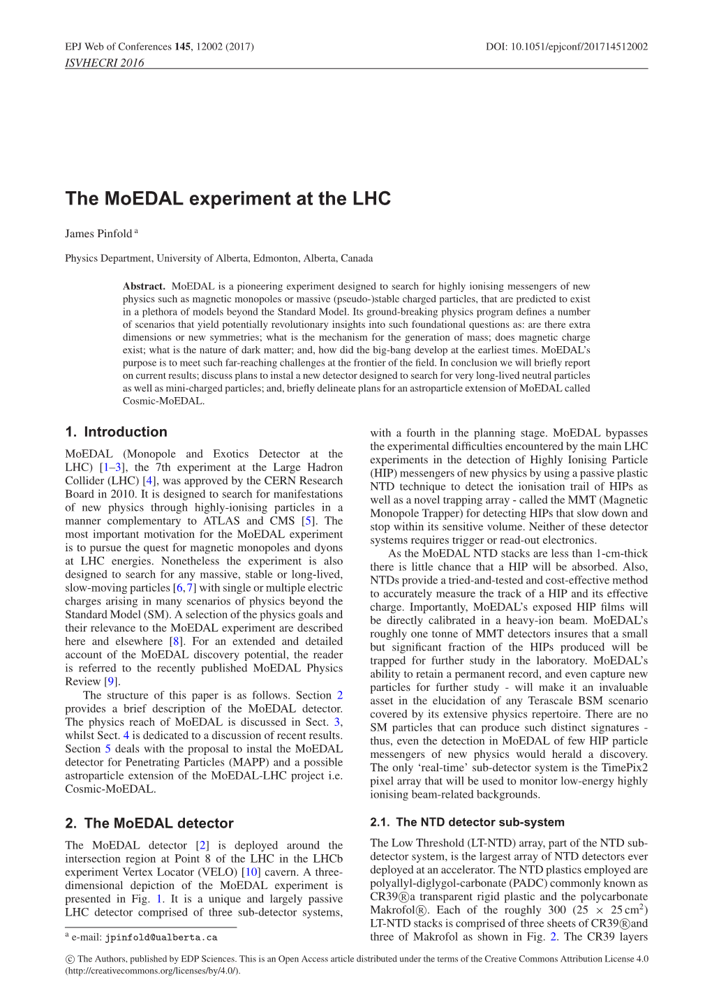 The Moedal Experiment at the LHC