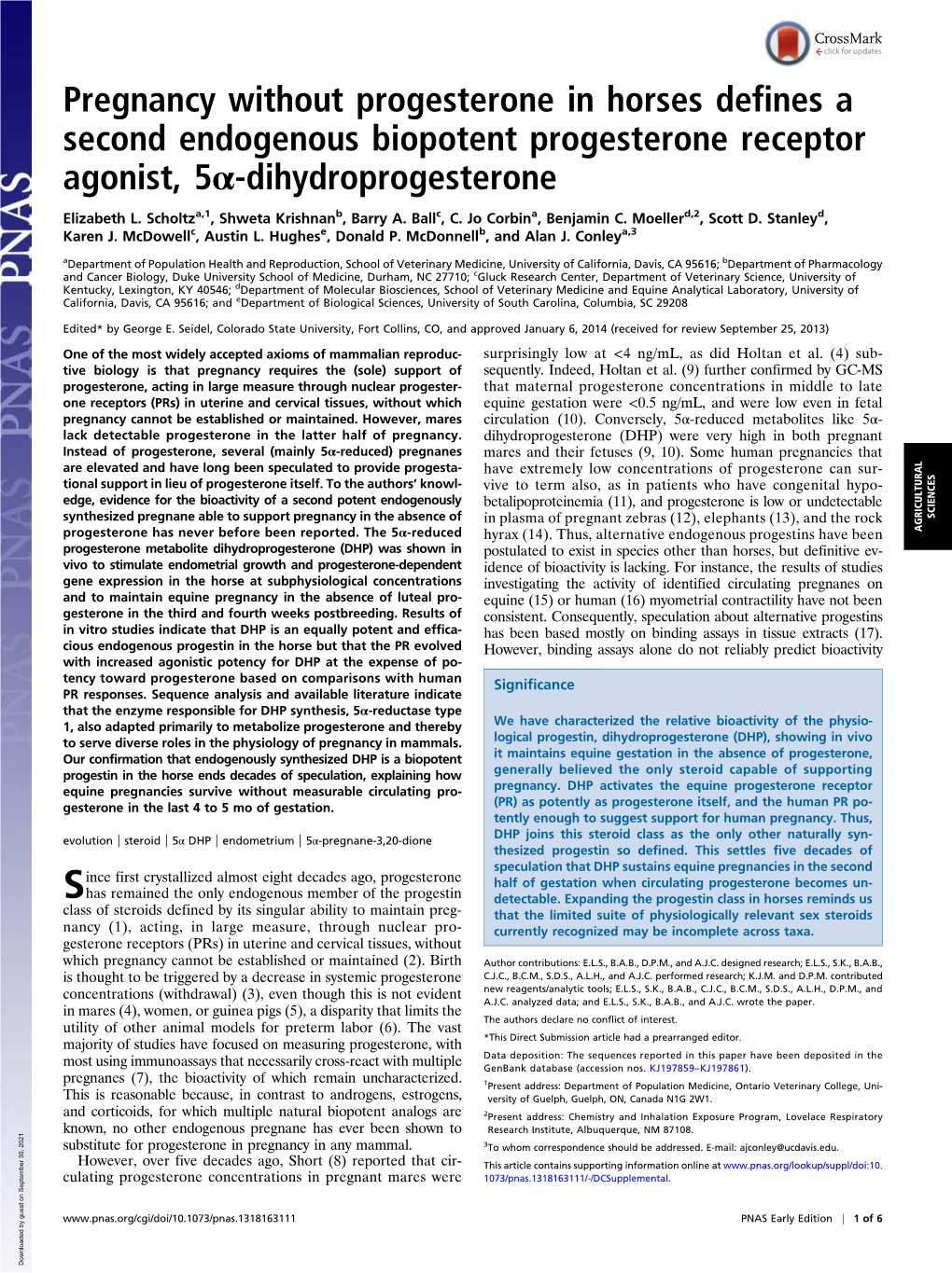 Pregnancy Without Progesterone in Horses Defines a Second Endogenous Biopotent Progesterone Receptor Agonist, 5Α-Dihydroprogesterone