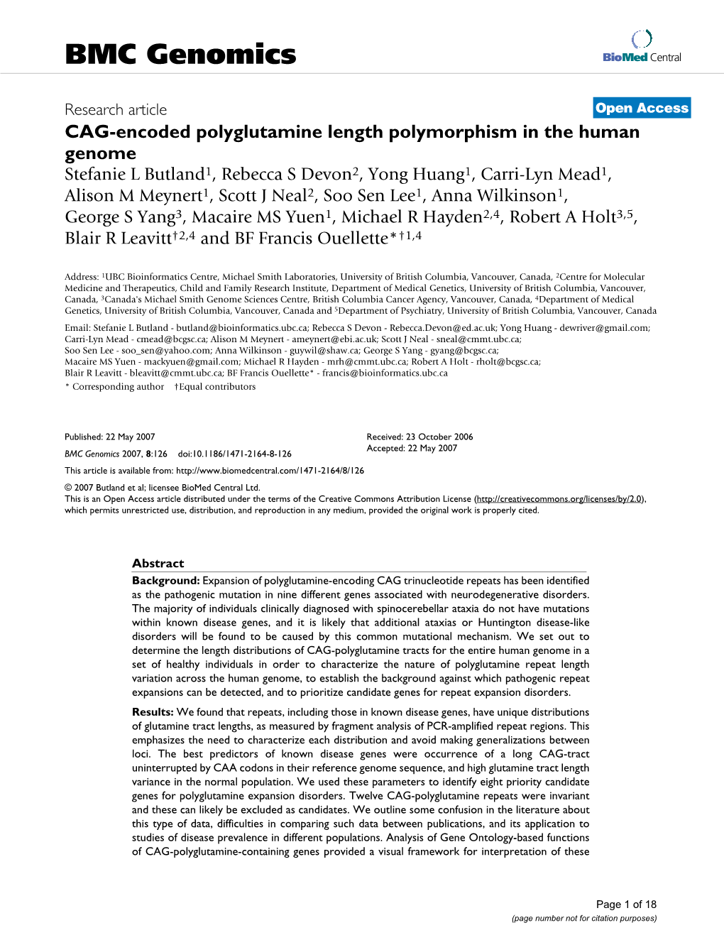 CAG-Encoded Polyglutamine Length Polymorphism in the Human Genome