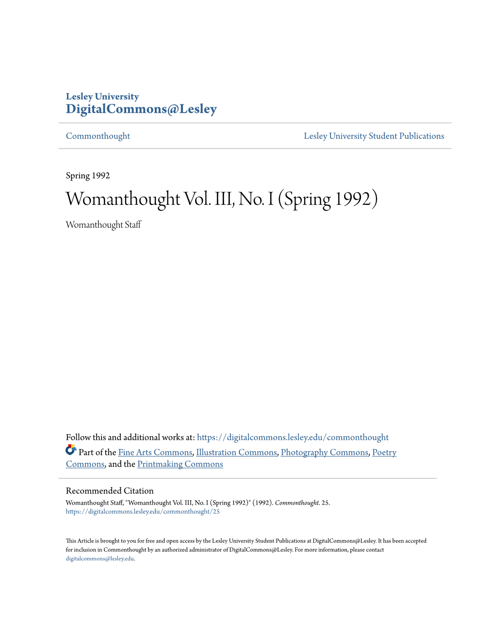 Spring 1992 Womanthought Vol