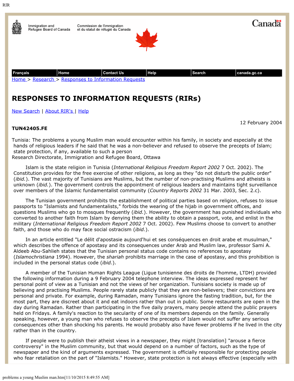 RESPONSES to INFORMATION REQUESTS (Rirs)