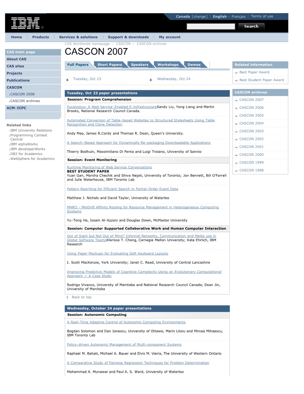 IBM Centers for Advanced Studies : CASCON