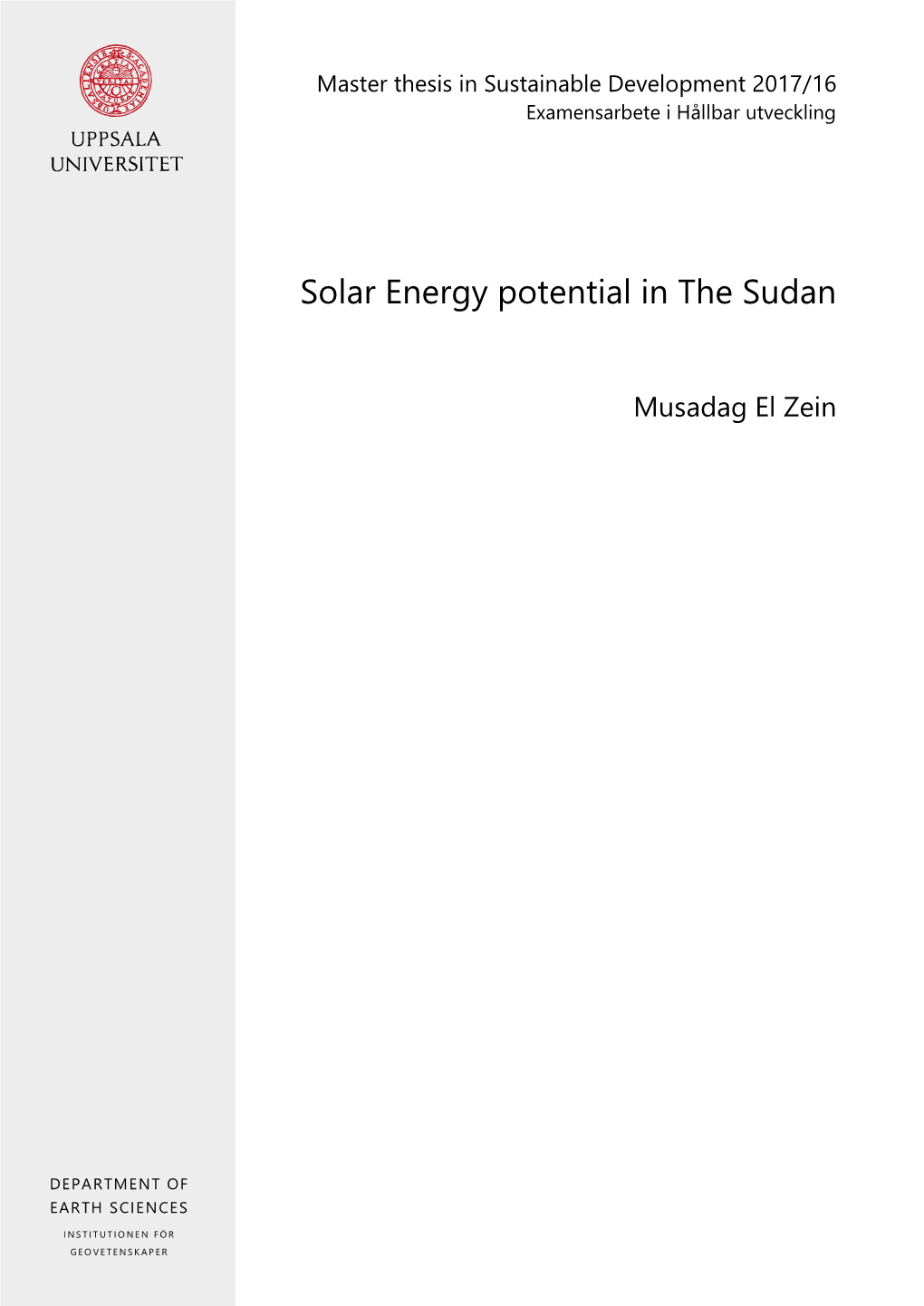 Solar Energy Potential in the Sudan