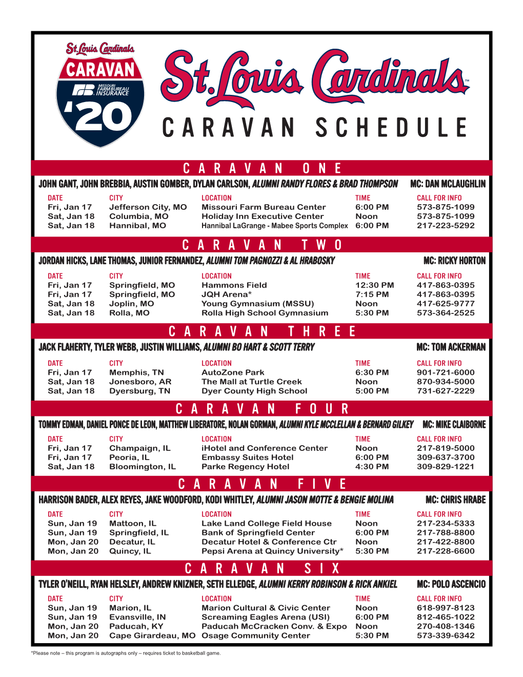 Caravan Schedule