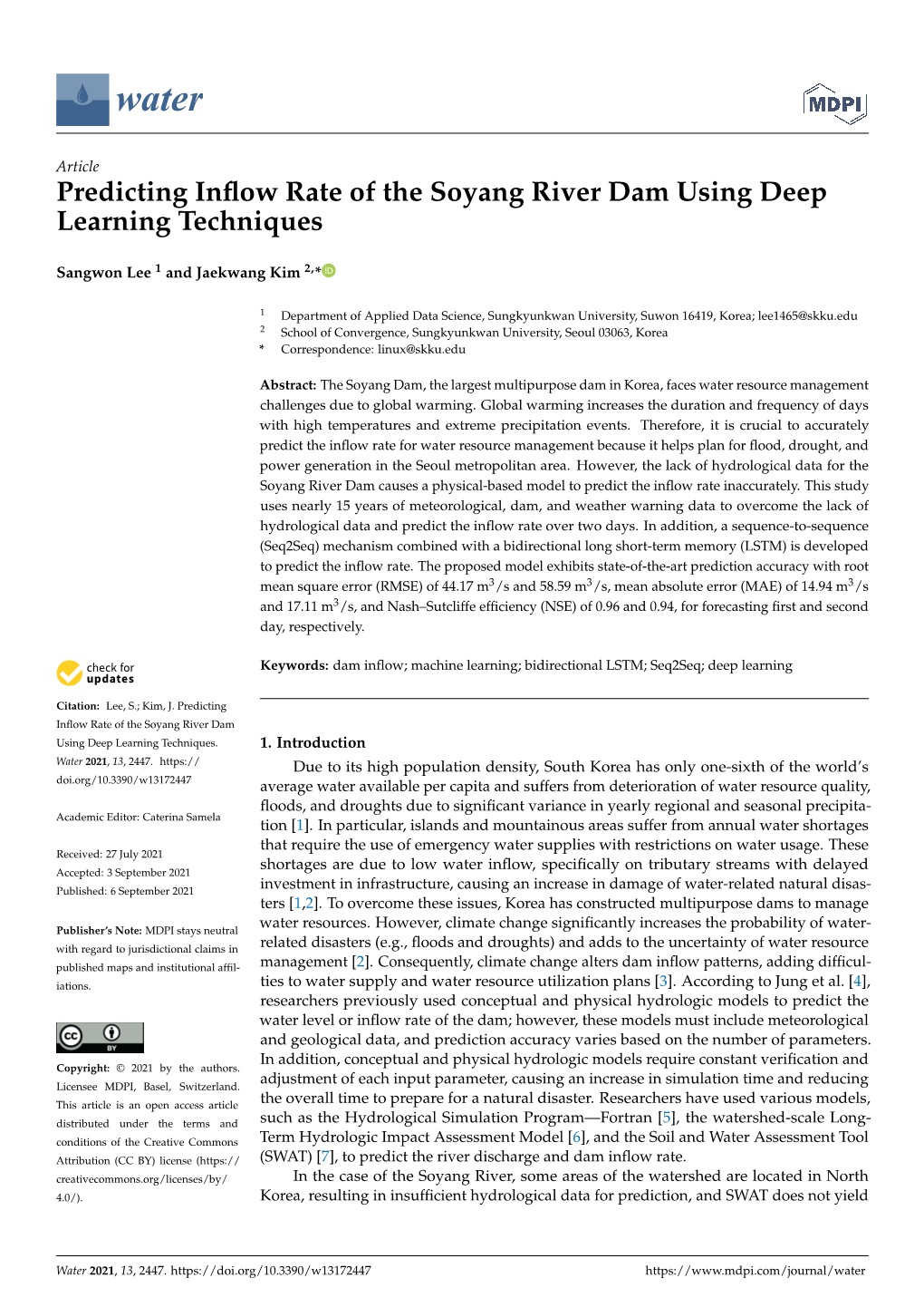 Predicting Inflow Rate of the Soyang River Dam Using Deep Learning