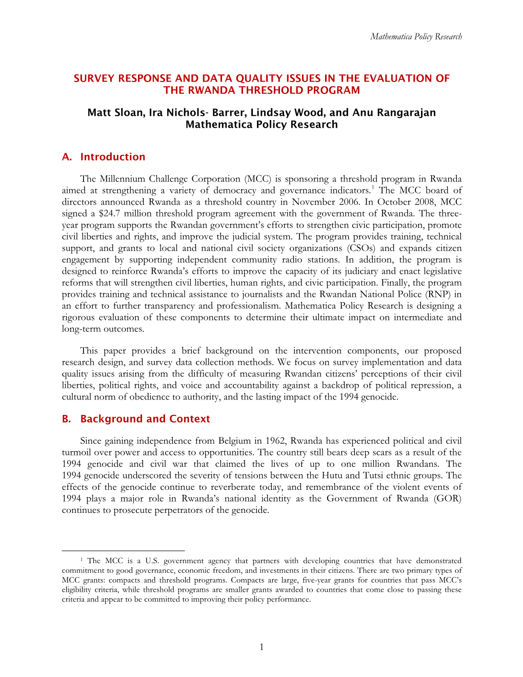 Survey Response and Data Quality Issues in the Evaluation of the Rwanda Threshold Program