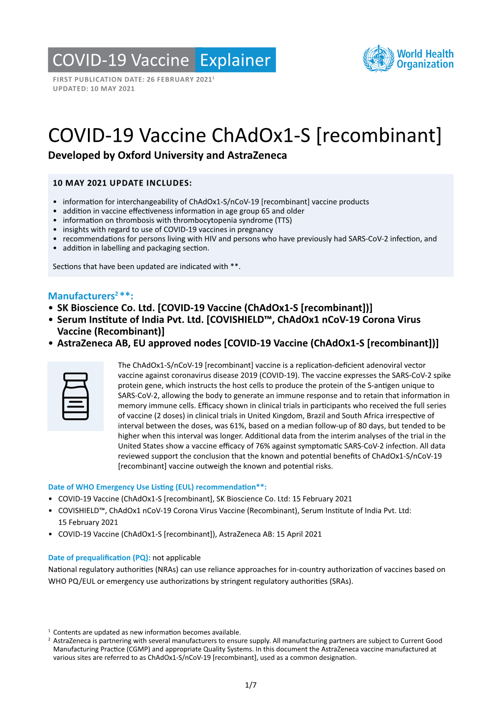 COVID-19 Vaccine Chadox1-S [Recombinant] Developed by Oxford University and Astrazeneca