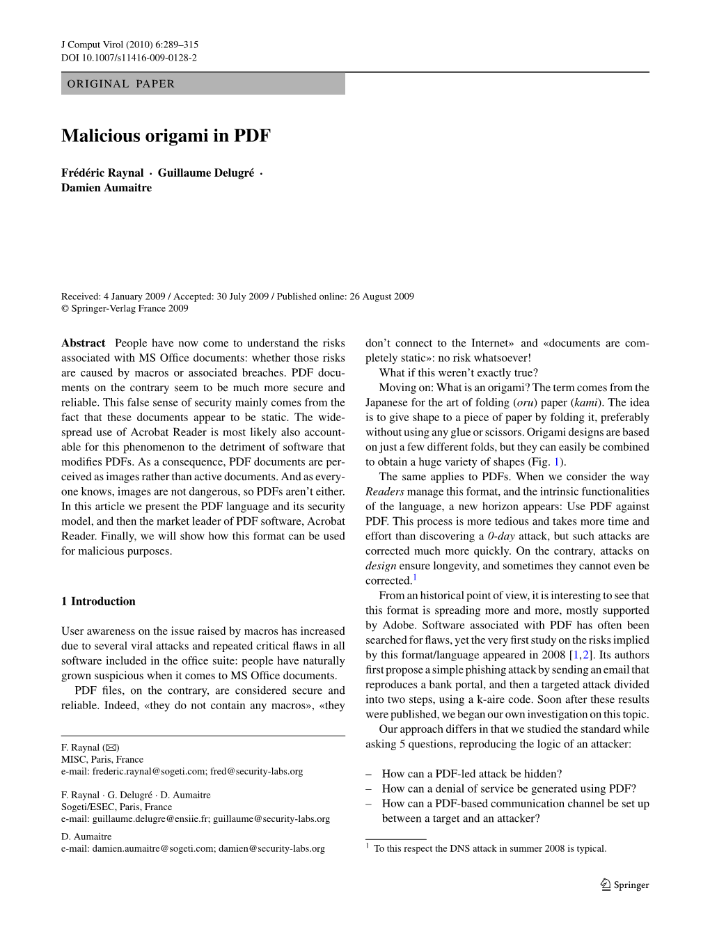 Malicious Origami in PDF