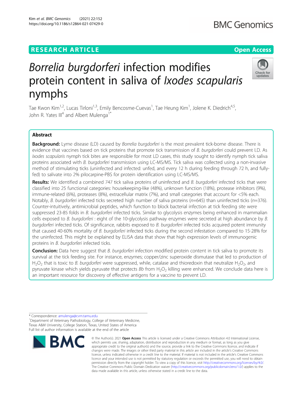 Borrelia Burgdorferi Infection Modifies Protein Content in Saliva of Ixodes