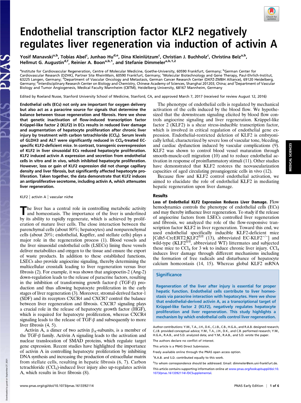 Endothelial Transcription Factor KLF2 Negatively Regulates Liver Regeneration Via Induction of Activin A