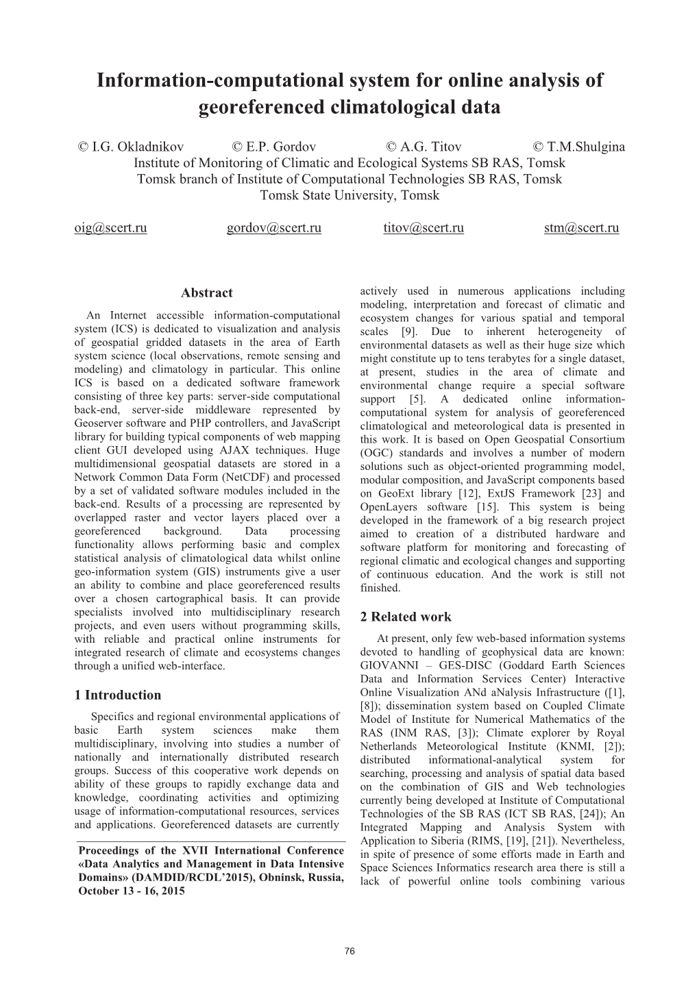 Information-Computational System for Online Analysis of Georeferenced Climatological Data