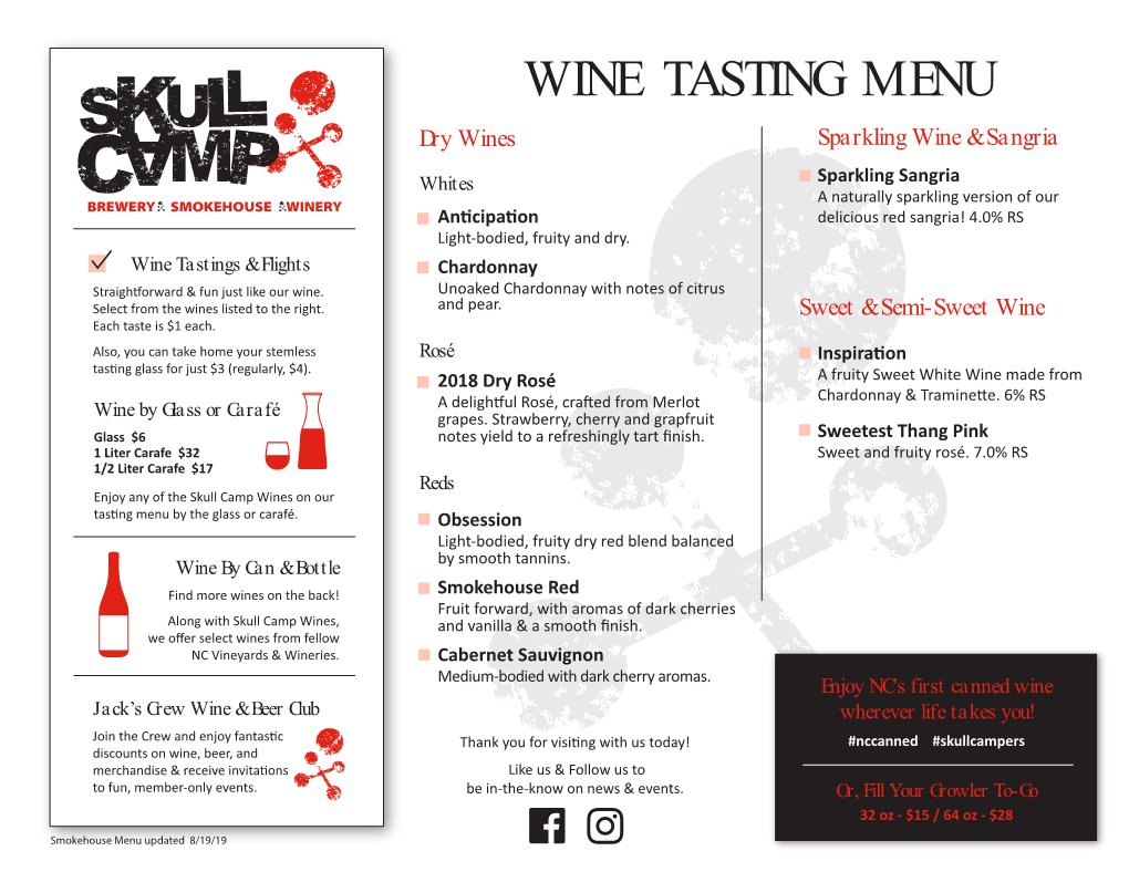 Wine Tasting Guide and Menu